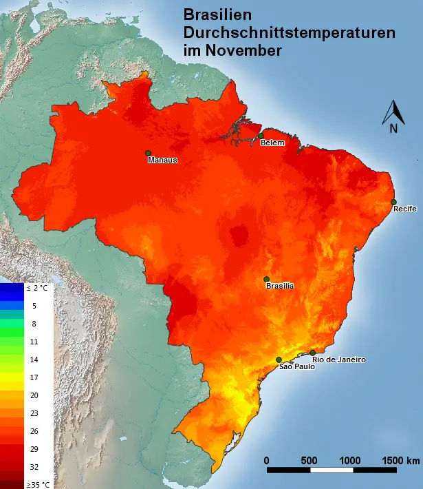 Brasilien Durchschnittstemperatur November
