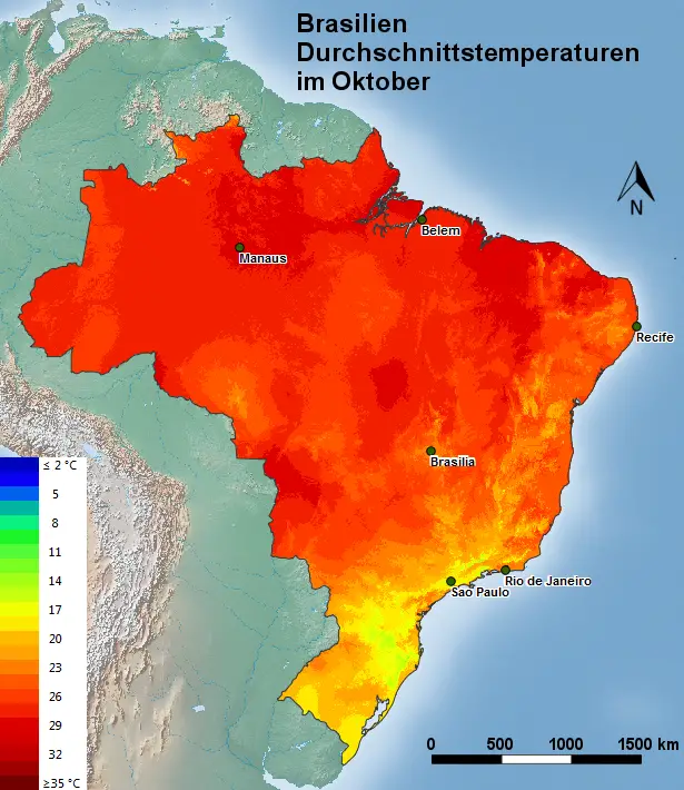 Brasilien Durchschnittstemperatur Oktober