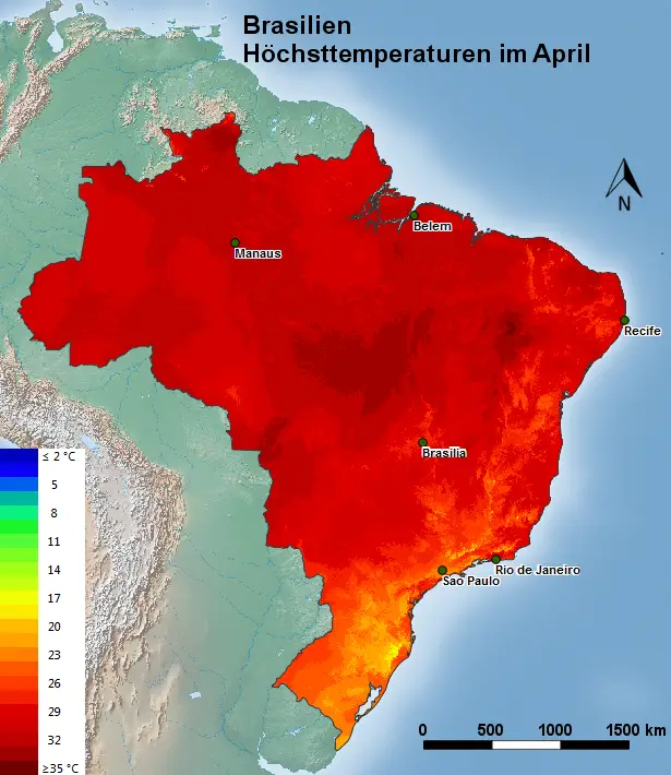 Brasilien Höchsttemperatur April
