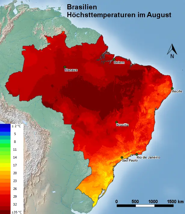 Brasilien Höchsttemperatur August