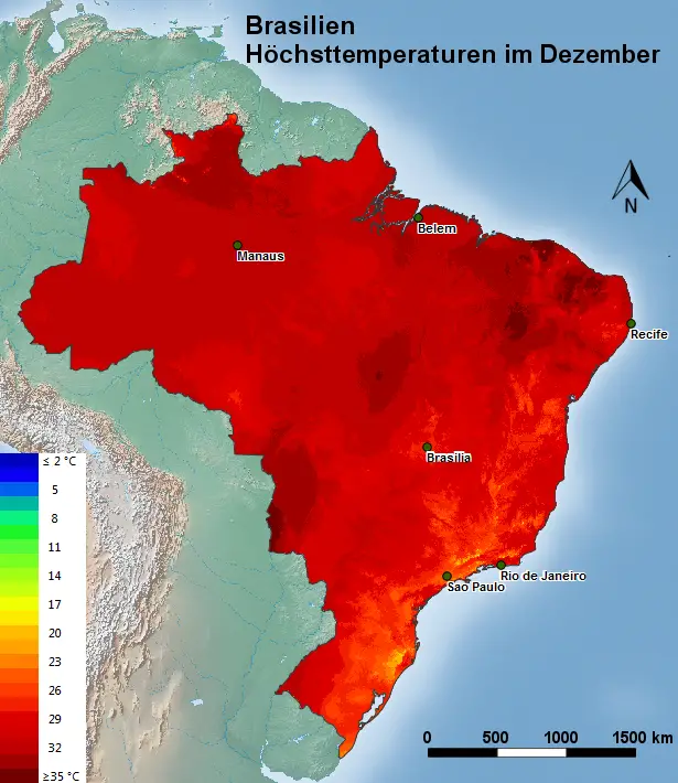 Brasilien Höchsttemperatur Dezember