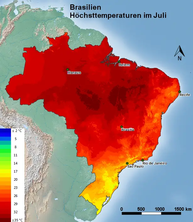 Brasilien Höchsttemperatur Juli