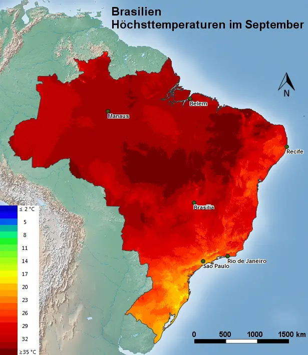 Brasilien Höchsttemperatur September
