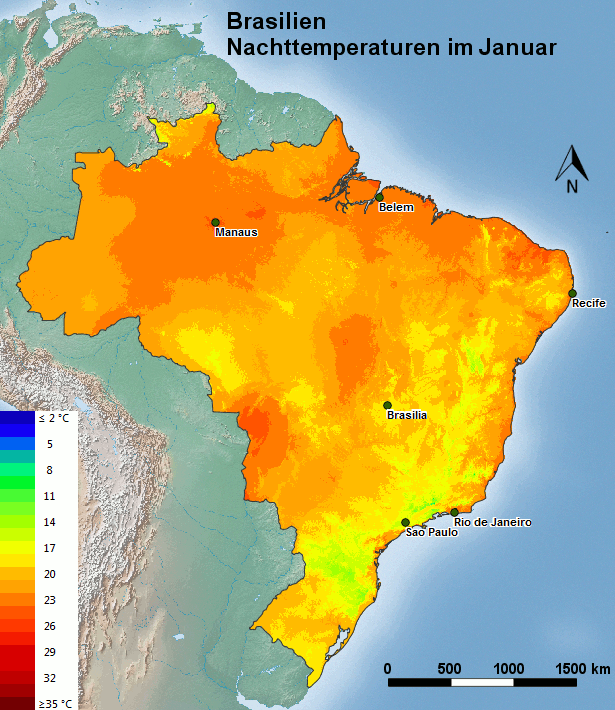 Brasilien Nachttemperatur