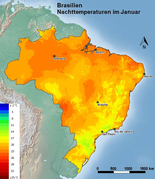 Brasilien Nachttemperatur im Januar