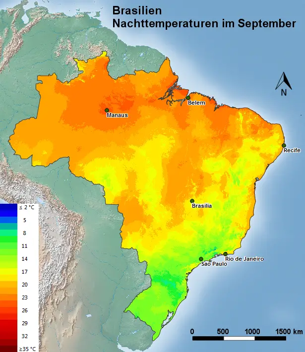 Brasilien Nachttemperatur im September