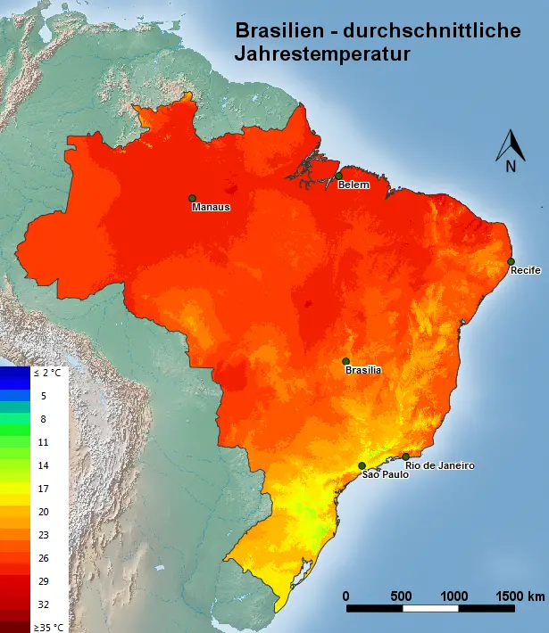 Brasilien jährliche Durchschnittstemperatur