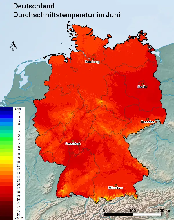 Deutschland Juni Durchschnittstemperatur