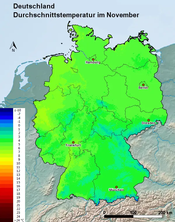 Deutschland November Durchschnittstemperatur