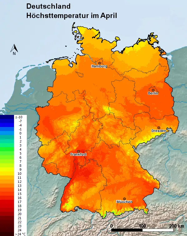 Deutschland April Höchsttemperatur