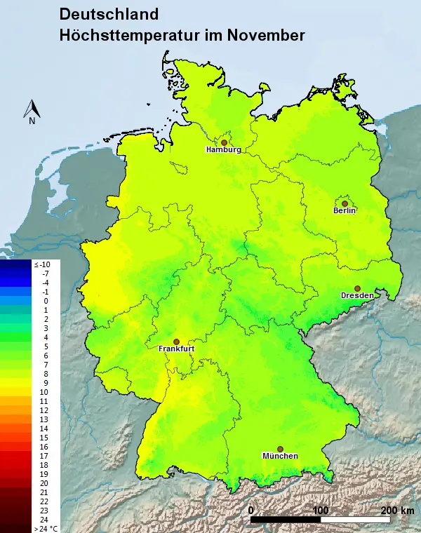 Deutschland November Höchsttemperatur