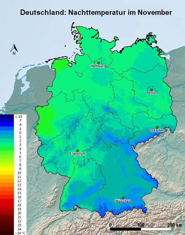 Deutschland November Nachttemperatur