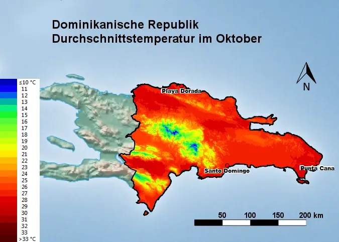 Dominikanische Republik Durchschnittstemperatur Oktober