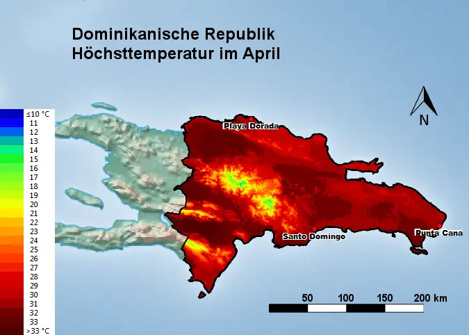 Dominikanische Republik Höchsttstemperatur April