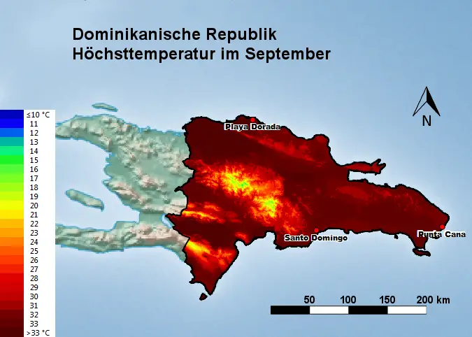 Dominikanische Republik Höchsttstemperatur September