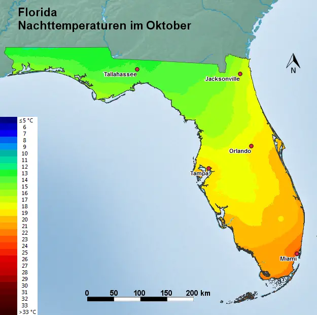Florida Oktober Nachttemperatur