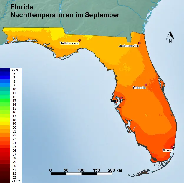 Florida September Nachttemperatur