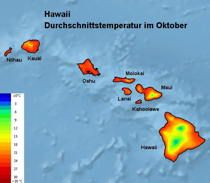 Hawaii Durchschnittstemperatur Oktober