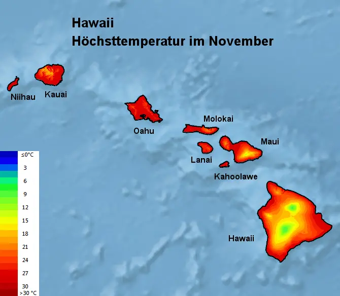 Hawaii Höchsttstemperatur November