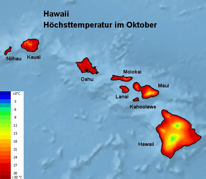 Hawaii Höchsttstemperatur Oktober