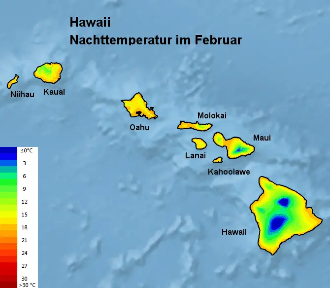 Hawaii Nachttemperatur Februar