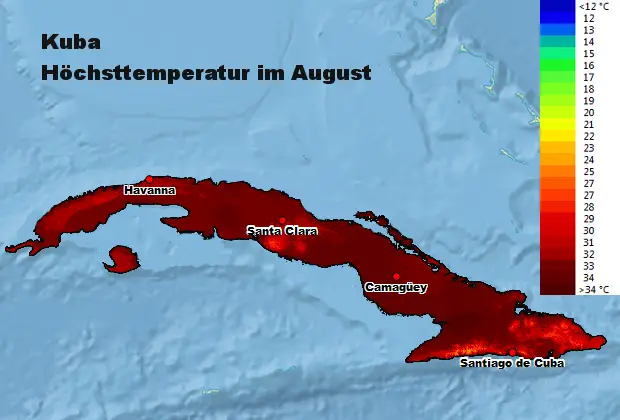 Kuba Höchsttstemperatur August