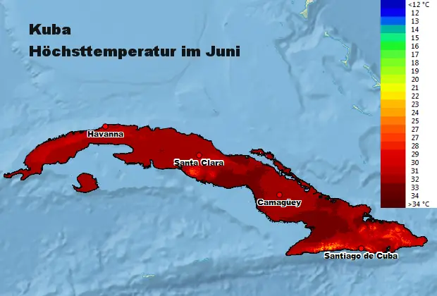 Kuba Höchsttstemperatur Juni