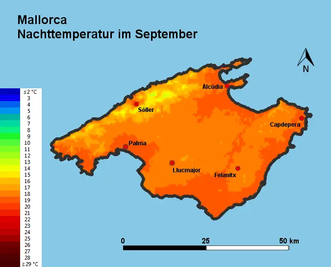 Mallorca Nachttemperatur September
