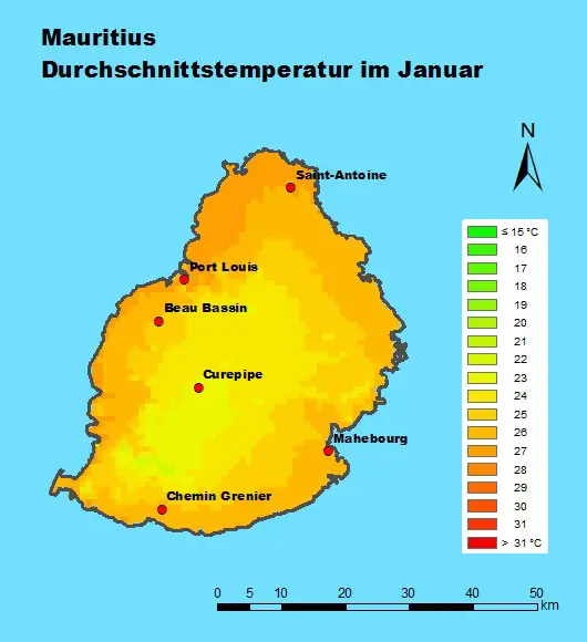 Mauritius Durchschnittstemperatur Januar