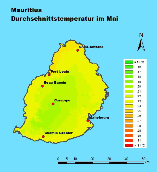 Mauritius Durchschnittstemperatur Mai