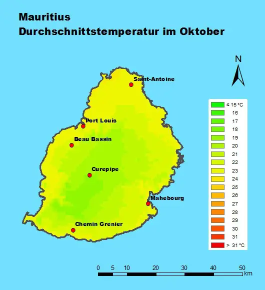 Mauritius Durchschnittstemperatur Oktober