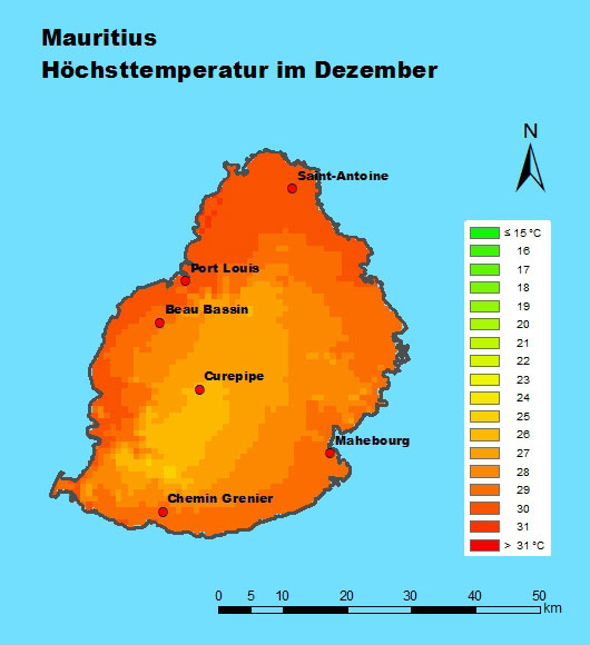 Mauritius Höchsttemperatur Dezember