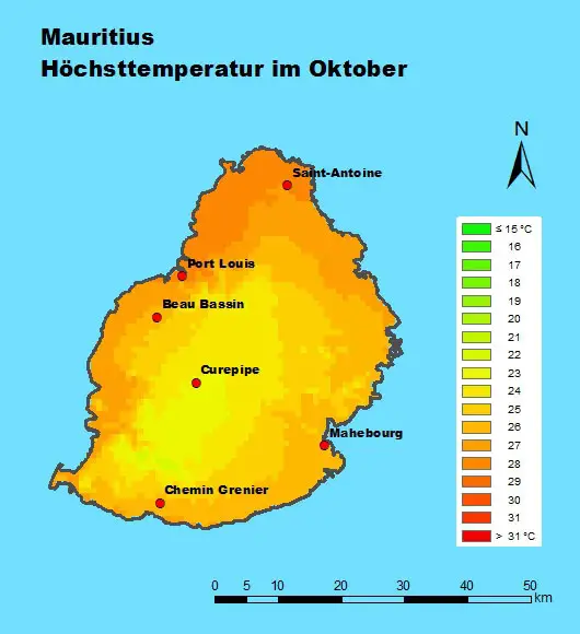 Mauritius Höchsttemperatur Oktober
