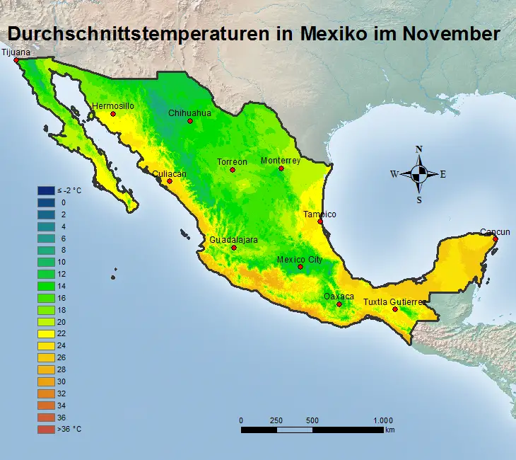 Mexiko Durchschnittstemperatur November