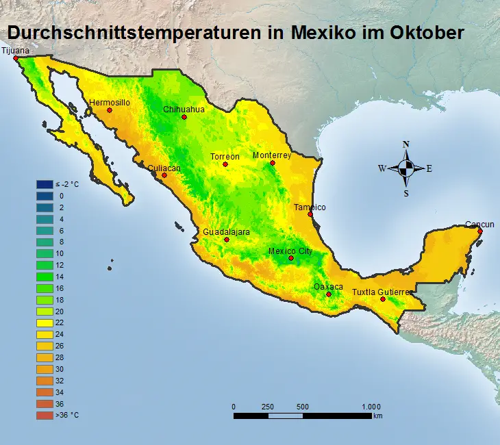 Mexiko Durchschnittstemperatur Oktober