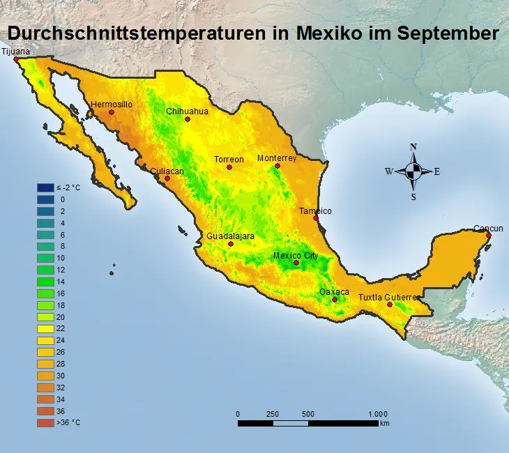 Mexiko Durchschnittstemperatur September