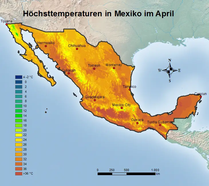 Mexiko Höchsttstemperatur April