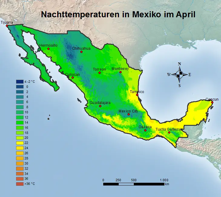 Mexiko Nachttemperatur April
