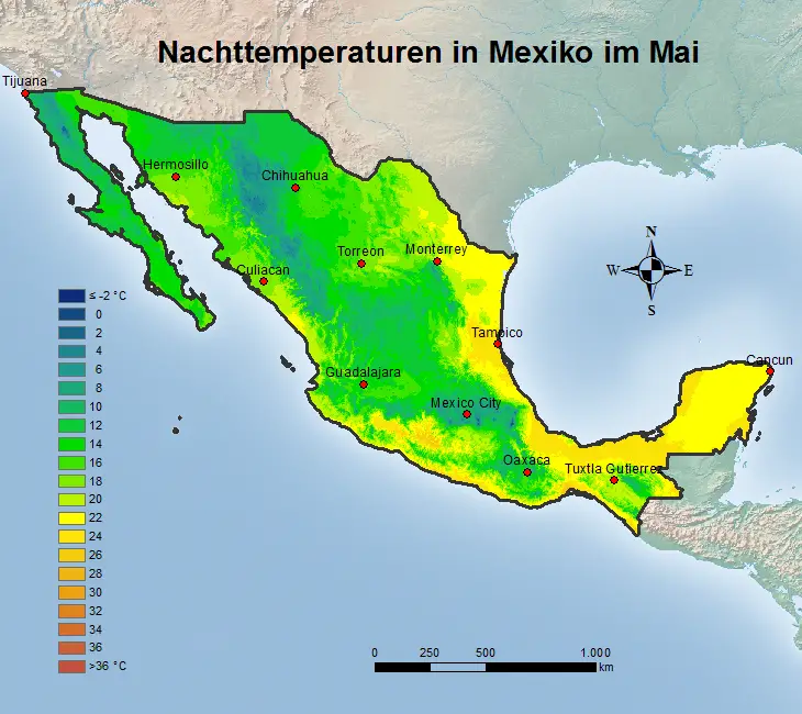 Mexiko Nachttemperatur Mai