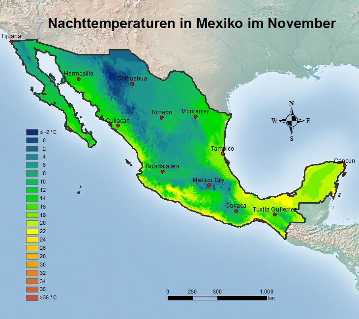 Mexiko Nachttemperatur November