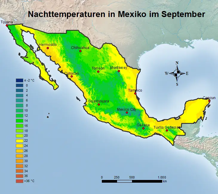 Mexiko Nachttemperatur September