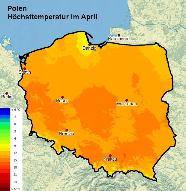 Polen Höchsttemperatur im April