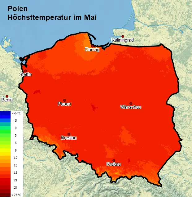 Polen Höchsttemperatur im Mai