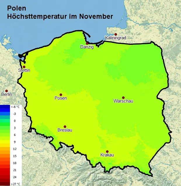 Polen November Höchsttemperatur
