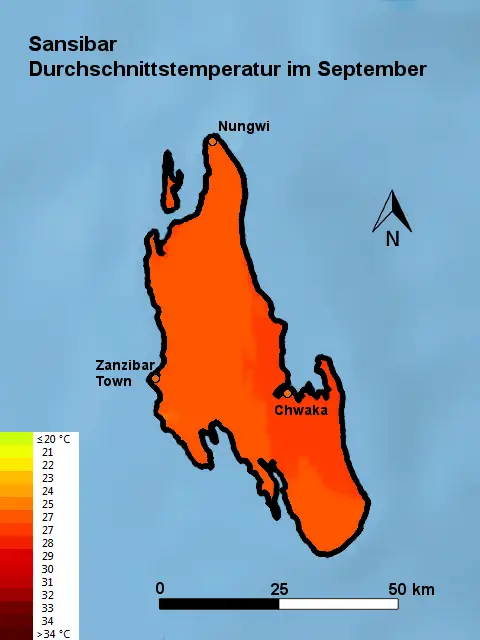Sansibar Durchschnittstemperatur September