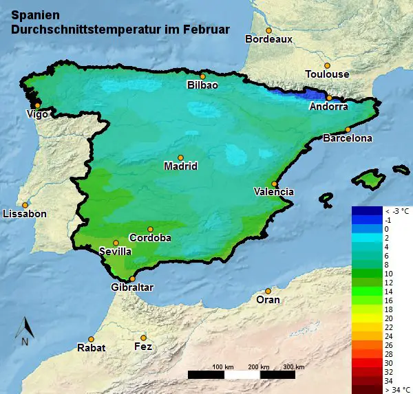 Spanien Durchschnittstemperatur Februar