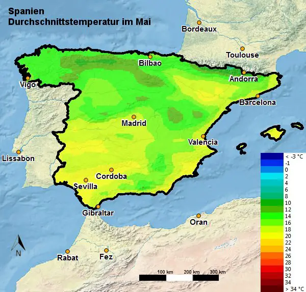 Spanien Durchschnittstemperatur Mai