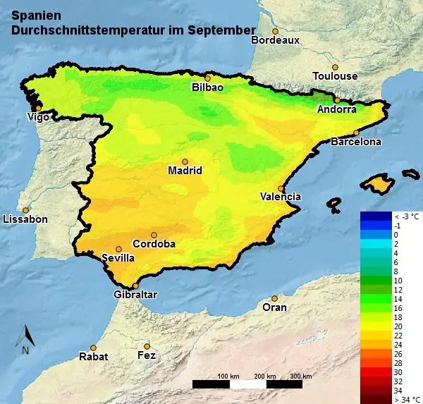 Spanien Durchschnittstemperatur September