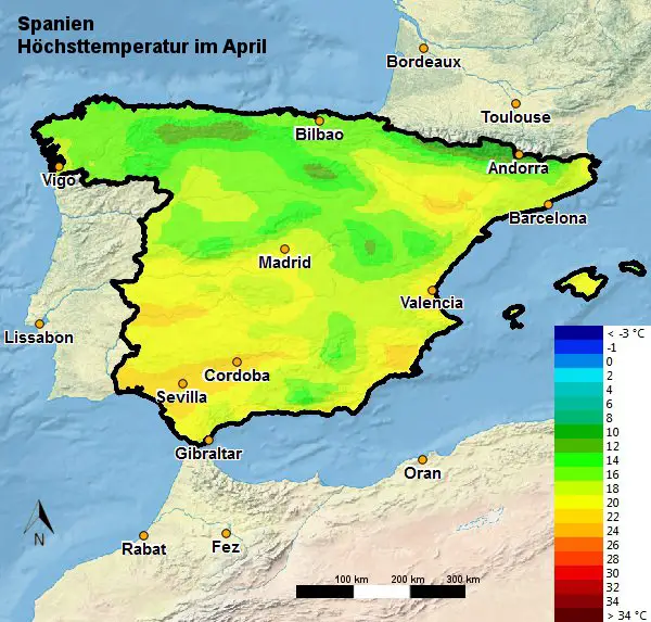 Spanien Höchsttemperatur April