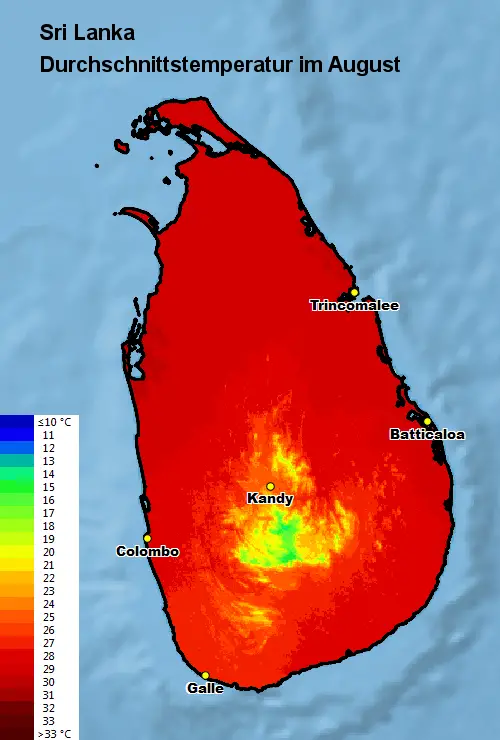 Sri Lanka Durchschnittstemperatur August